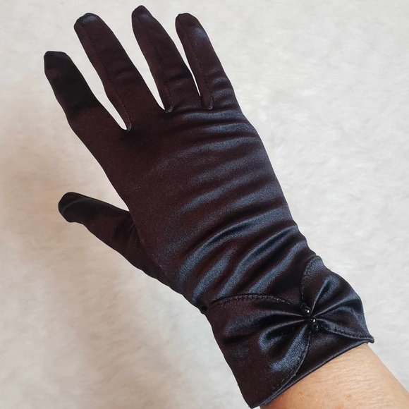 Van Raalte Women's Special Occasion Evening Gloves Black Bow Cuff with beads OS - Picture 3 of 7